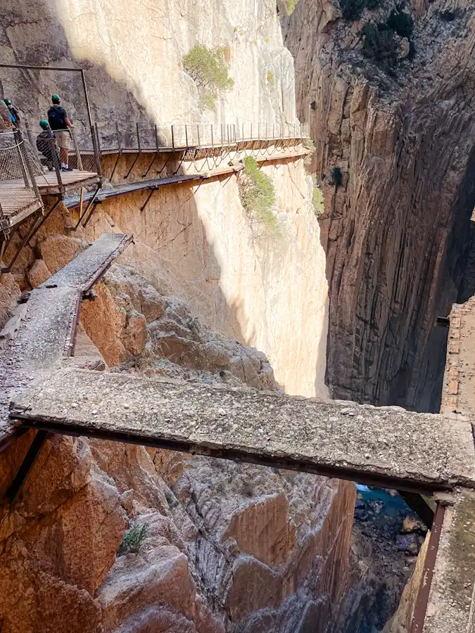 exposed metal beams from the original pathway el caminito del rey in málaga, spain