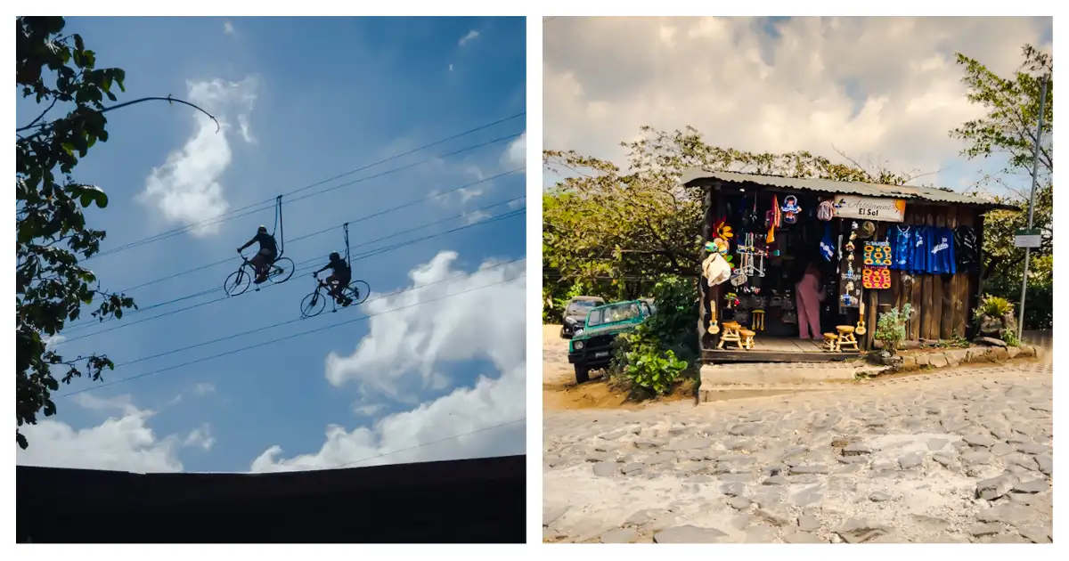 Ziplining across the trees and laughing like kids Rainbow slide and zipline adventure at Cafe Albania eco-park, El Salvador